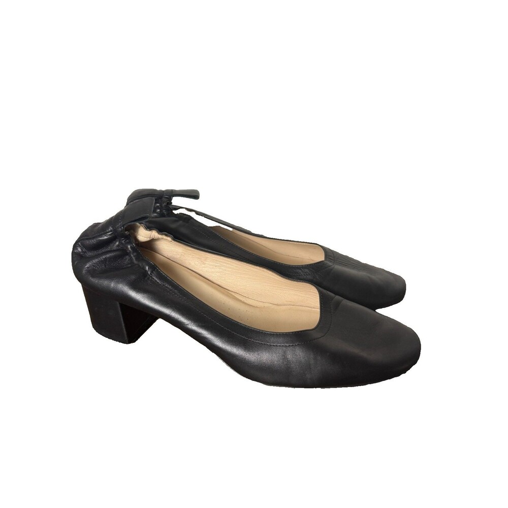 Everlane Black Leather Block Heel Pumps Made Italy Square Toe Women's 9